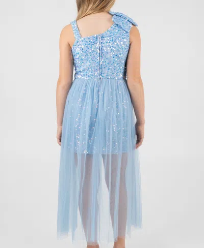 Rare Editions Girls 7-16 Fuzzy Sequin Bow Shoulder Dress In Blue