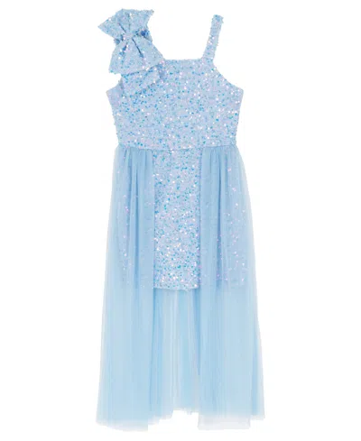 Rare Editions Girls 7-16 Fuzzy Sequin Bow Shoulder Dress In Blue