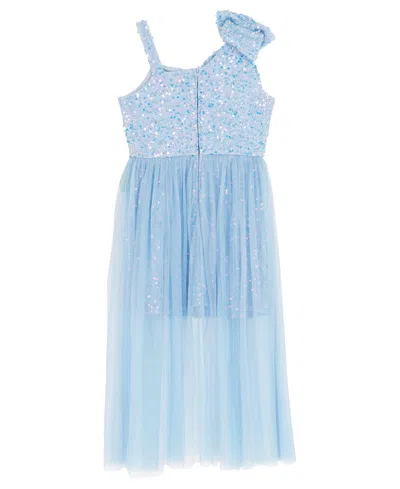 Rare Editions Girls 7-16 Fuzzy Sequin Bow Shoulder Dress In Blue