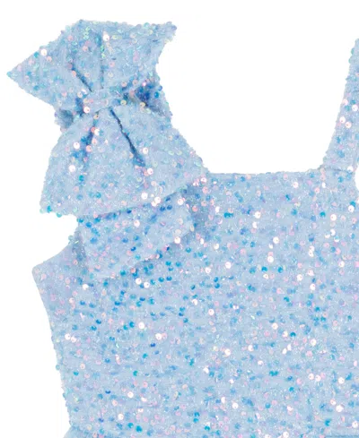 Rare Editions Girls 7-16 Fuzzy Sequin Bow Shoulder Dress In Blue