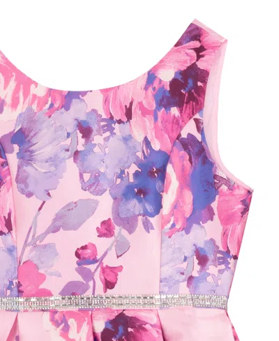 Rare Editions Girls 7-16 Printed Mikado Pleated Hi-low Dress With Back Bow In Multi