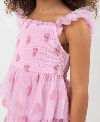 Rare Editions Girls 2t-6x Tiered Heart Glitter Mesh Dress In Pink