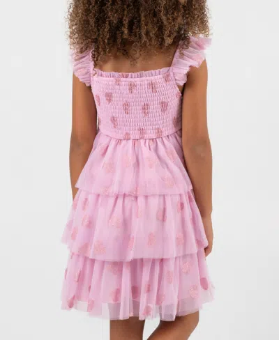 Rare Editions Girls 2t-6x Tiered Heart Glitter Mesh Dress In Pink