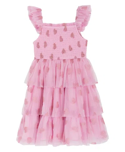 Rare Editions Girls 2t-6x Tiered Heart Glitter Mesh Dress In Pink
