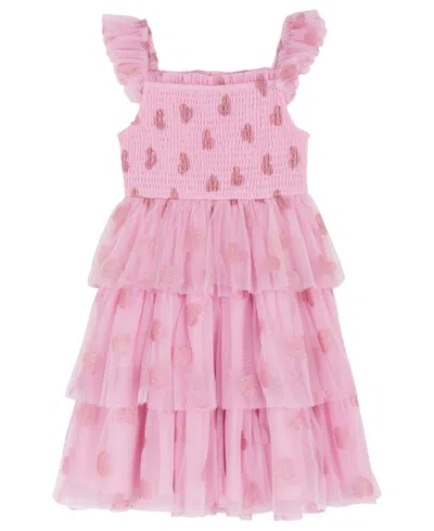 Rare Editions Girls 2t-6x Tiered Heart Glitter Mesh Dress In Pink