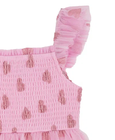 Rare Editions Girls 2t-6x Tiered Heart Glitter Mesh Dress In Pink