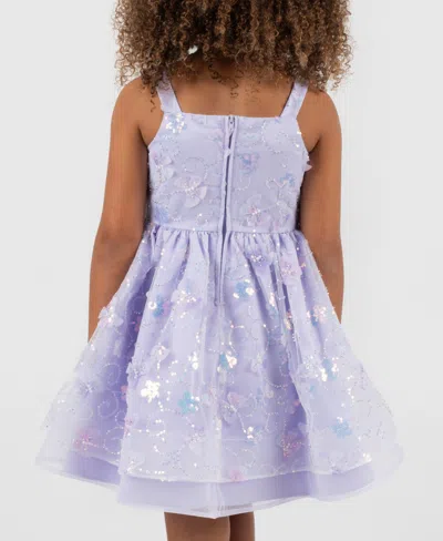 Rare Editions Girls 2t-6x All-over Sequin And 3d Flowers Dress In Blue