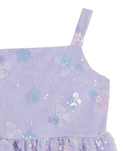 Rare Editions Girls 2t-6x All-over Sequin And 3d Flowers Dress In Blue
