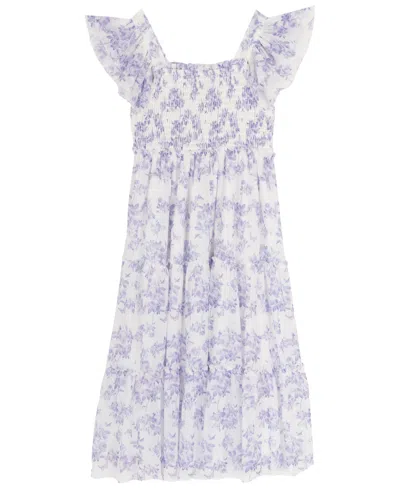 Rare Editions Girls 2t-6x Toile Power Mesh Dress In Blue