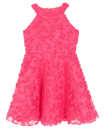 Rare Editions Girls 7-16 Bow Soutache Halter Bodice Dress In Pink