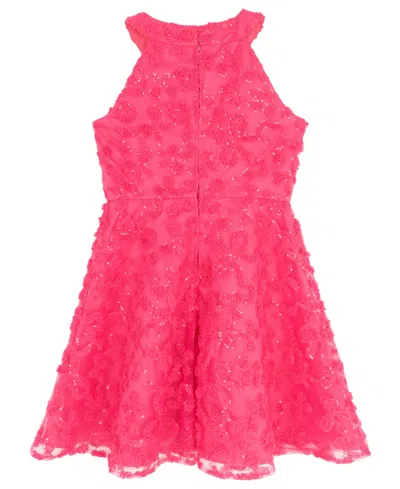 Rare Editions Girls 7-16 Bow Soutache Halter Bodice Dress In Pink