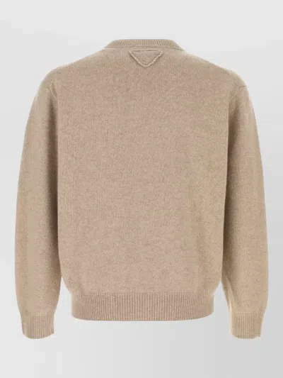 Prada Cashmere Crew Neck Sweater Long Sleeves In Neutral