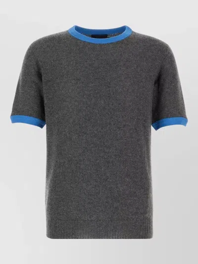Prada Cashmere Sweater Contrast Trim Short Sleeves In Gray