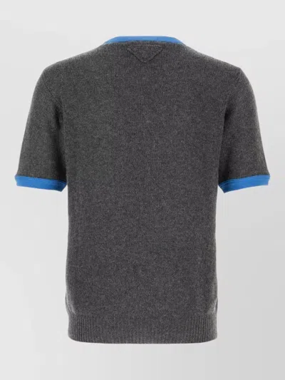 Prada Cashmere Sweater Contrast Trim Short Sleeves In Gray