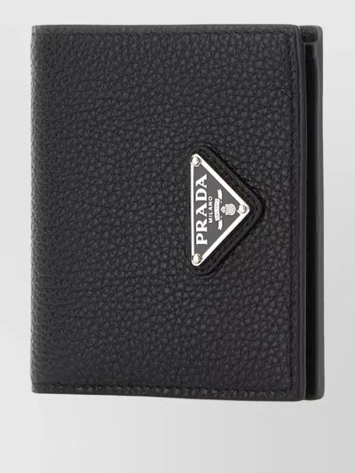 Prada Leather Wallet Bi Fold Design Texture In Black