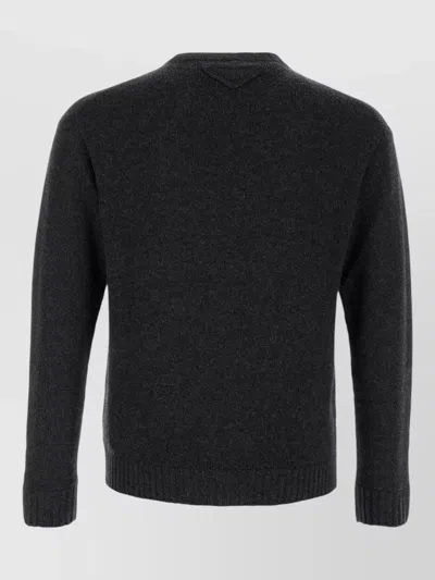Prada Cashmere Blend Crew Neck Knit Sweater In Black