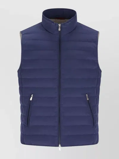 Brunello Cucinelli High Neck Quilted Sleeveless Down Vest In Blue
