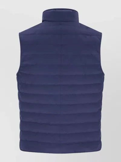 Brunello Cucinelli High Neck Quilted Sleeveless Down Vest In Blue