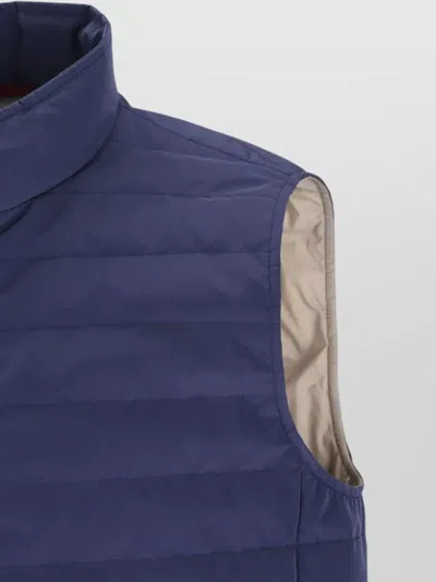 Brunello Cucinelli High Neck Quilted Sleeveless Down Vest In Blue