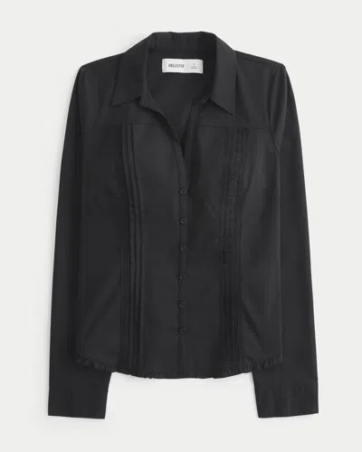 Hollister Lace Inset Button-through Shirt In Black