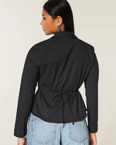 Hollister Lace Inset Button-through Shirt In Black