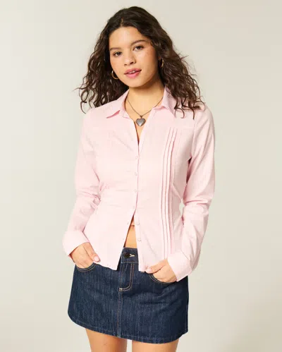 Hollister Lace Inset Button-through Shirt In Purple