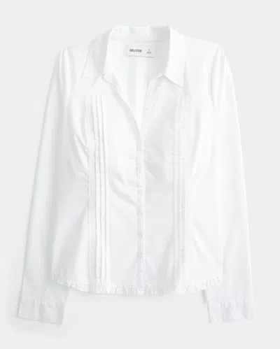Hollister Lace Inset Button-through Shirt In White