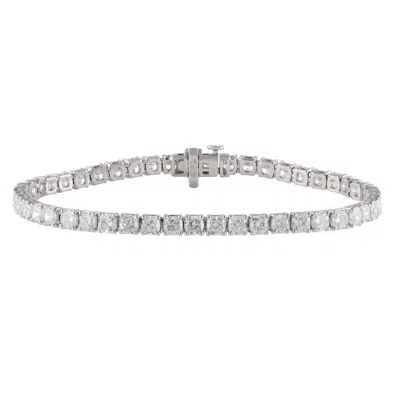 Brilliant Diamond 9 1/2 Carat Cushion Lab Grown Diamond Tennis Bracelet In 14k White Gold In White
