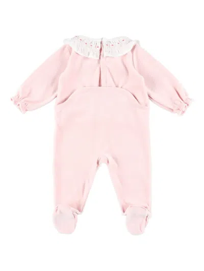 Petit Bateau Embroidered-collar Velvet Pajamas In Pink