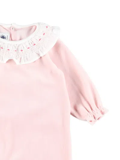 Petit Bateau Embroidered-collar Velvet Pajamas In Pink