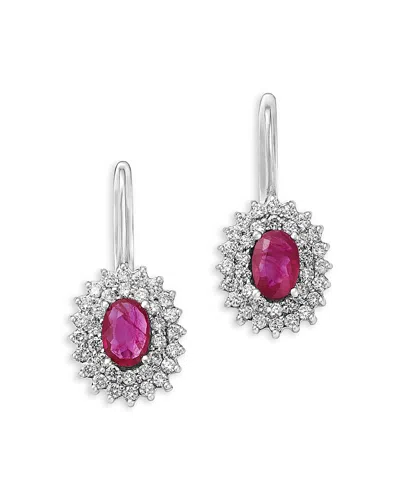 Bloomingdale's Fine Collection Ruby & Diamond Halo Drop Earrings In 14k White Gold In Metallic