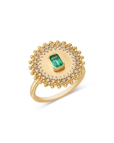 Bloomingdale's Fine Collection Emerald & Diamond Circle Statement Ring In 14k Yellow Gold In Gold