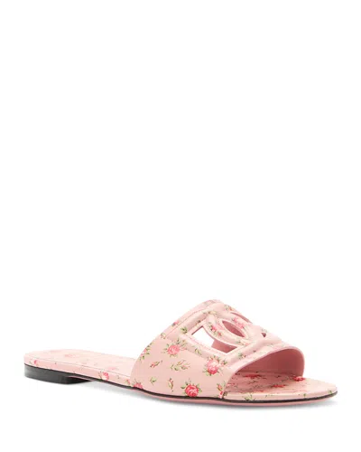 Dolce & Gabbana Dg Interlock Floral-printed Leather Slide Sandals In Pink