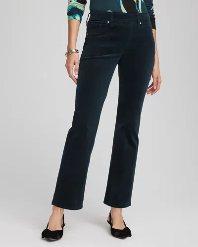 Chico's Velveteen Pull-on Flared Jeans In Teal Shadow