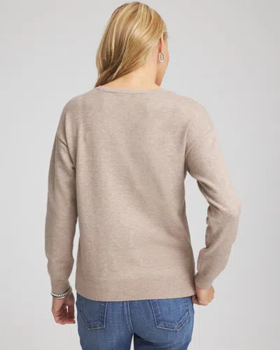 Chico's Floral Sequined Pullover In Taupe In Brown