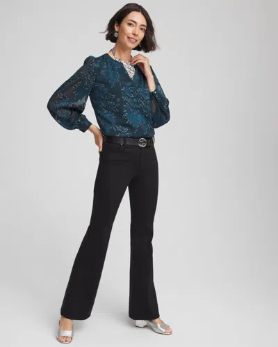Chico's Novelty Texture Blouse In Teal Shadow