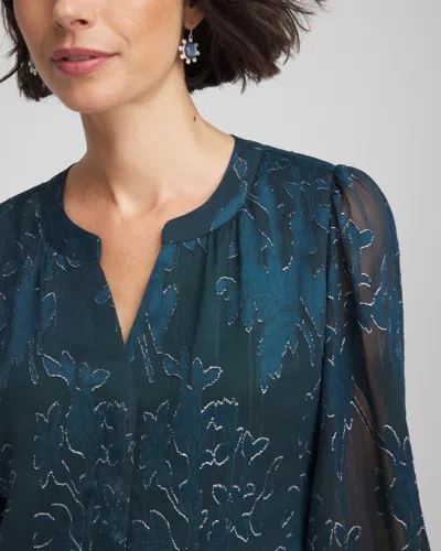 Chico's Novelty Texture Blouse In Teal Shadow