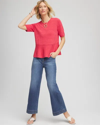 Chico's Pullover Peplum Sweater In Folkloric Red