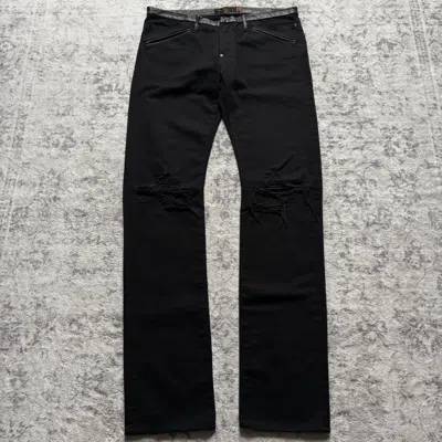 Pre-owned Undercover Aw05 Cummerbund Leather Trim Waist Jeans | Size 3 In Black