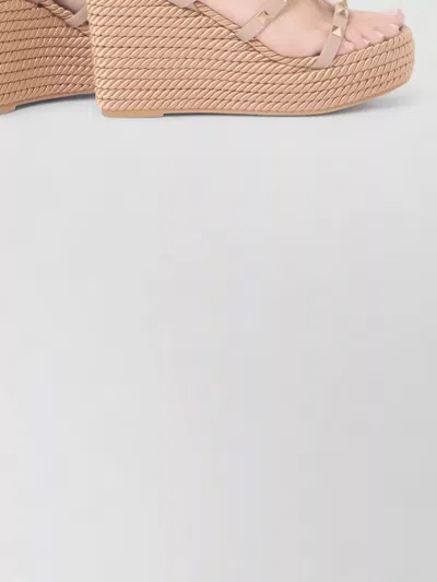 Valentino Wedge Espadrille Sandals Ankle Strap Rockstud In Neutral