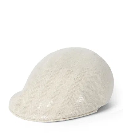 Brunello Cucinelli Wool-cashmere Embellished Flat Cap In Neutral