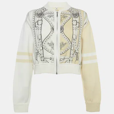Pre-owned Hermes Hermès Cream Grand Tralala Jersey Bomber Jacket M In White