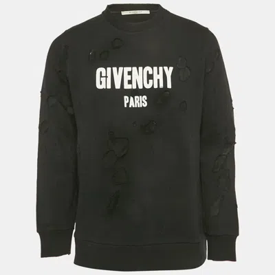 Pre-owned Givenchy Black Logo Printed Cotton Distressed Sweatshirt M