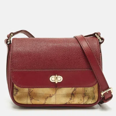 Pre-owned Alviero Martini 1a Classe Red/tan Geo Print Coated Canvas And Leather Crossbody Bag