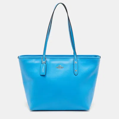 Pre-owned Coach City Blue Leather Zip Shopper Tote