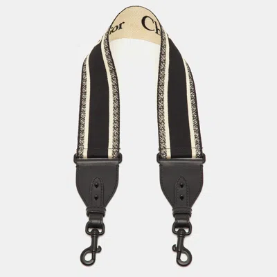 Pre-owned Dior Black/white Logo Canvas And Leather Bag Shoulder Strap