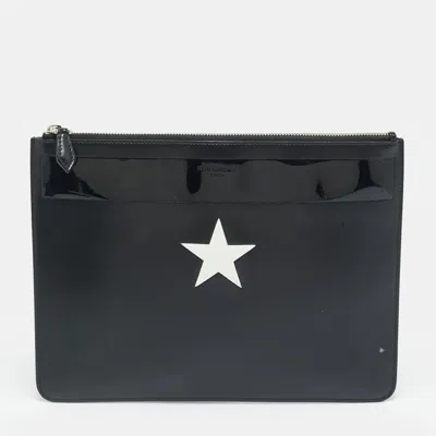 Pre-owned Givenchy Star Print Black Patent And Leather Clutch