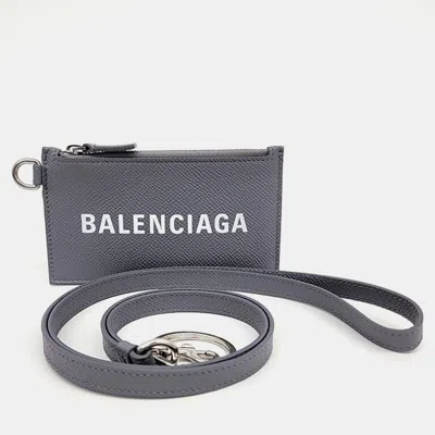 Pre-owned Balenciaga Grey Leather Necklace Card Holder In Gray