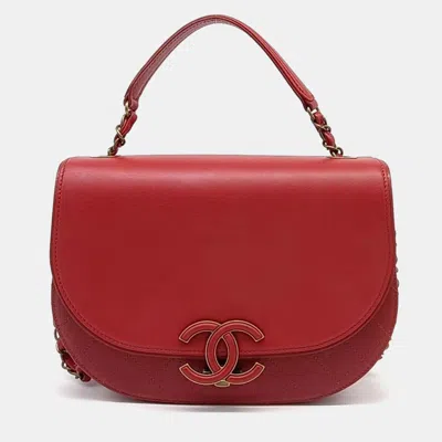 Pre-owned Chanel Red Leather Curve Messenger Tote And Crossbody Bag