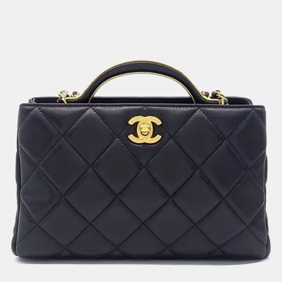 Pre-owned Chanel Black Leather Top Handle Tote And Shoulder Bag